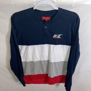 AYC Casual Shirt Men’s Size Small Blue White Red Long Sleeve Pullover Button